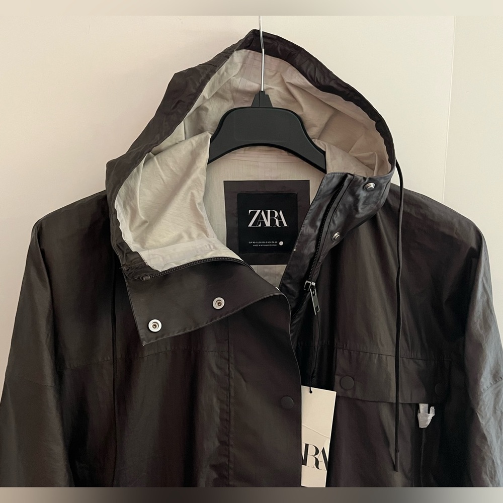 Zara Water&WindProof Unlined Coated Canvas Hooded Oversized Long Trench - Picture 8 of 16